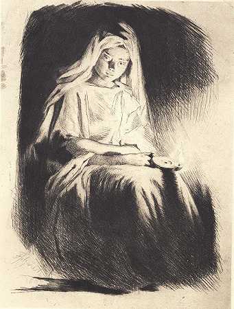 拿着灯的女人`Kvinde med lampen (1897 ~ 1898) by Frans Schwartz