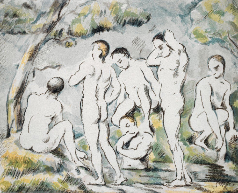 游泳者-小木板`Les Baigneurs – Petite planche (1896~97) by Paul Cézanne