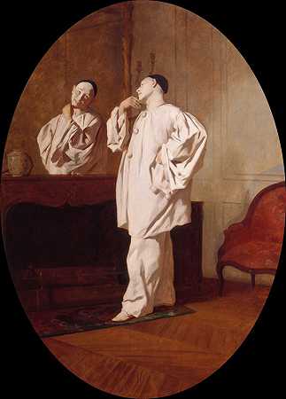 哑剧演员查尔斯·德布鲁（1829-1873），穿着皮埃罗的服装`Le Mime Charles Deburau (1829~1873), en costume de Pierrot (1850) by Jean Pezous