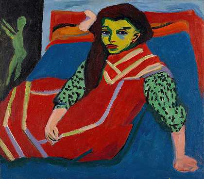 坐着的女孩（弗伦齐·费尔曼）`Seated Girl (Fränzi Fehrmann) (1910~1920) by Ernst Ludwig Kirchner