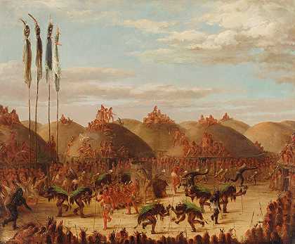 公牛舞，曼丹·奥基帕仪式`Bull Dance, Mandan O~Kee~Pa Ceremony (1832) by George Catlin