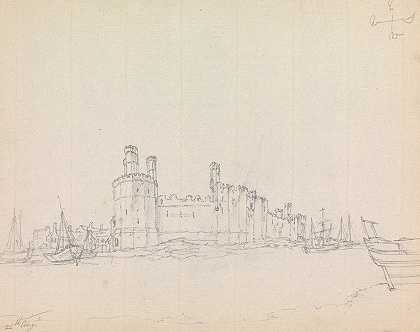 Caernarfon城堡，鹰塔外`Caernarfon Castle, Outside of Eagle Tower (1791) by James Moore