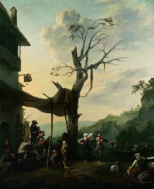 跳塔兰提拉舞的农民`Peasants dancing the Tarantella (circa 1660) by Johannes Lingelbach