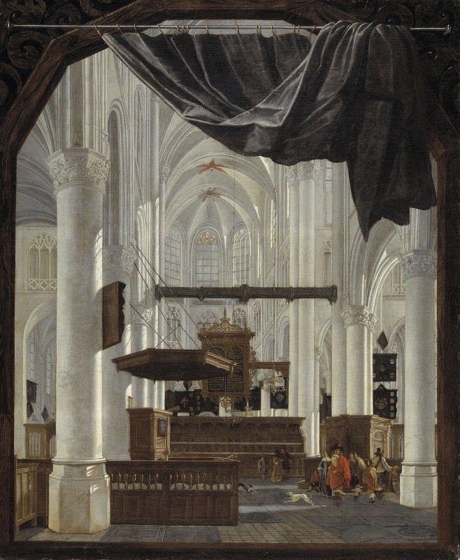 卑尔根圣格特鲁德教堂屋内`Interior Of Sint Gertrudiskerk In Bergen Op Zoom (1655) by Gerard Houckgeest