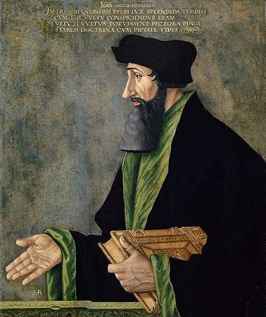 约翰内斯·奥科兰帕德肖像`Portrait of Johannes Oekolampad (1531~50) by Hans Asper