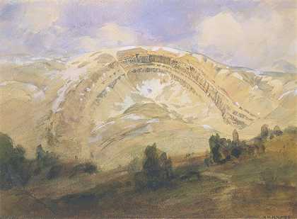 褶皱地层，一个巨大的地质拱门，科罗拉多州`Folded Strata, A Great Geological Arch, Colorado (1874) by William Henry Holmes