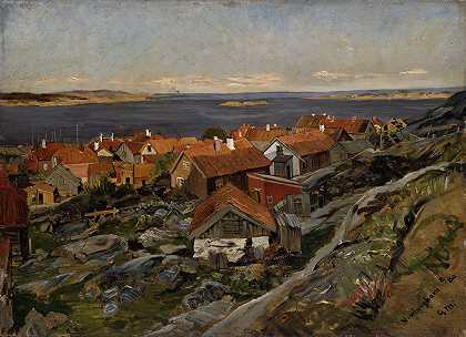涅夫隆加夫风景`View of Nevlunghavn (1880) by Gerhard Munthe