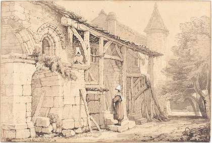 朱米耶日的场景`Scene at Jumièges (1820~1830) by Samuel Prout