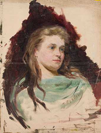 一位年轻女子的肖像、素描`Portrait of a young woman, sketch by Józef Brodowski