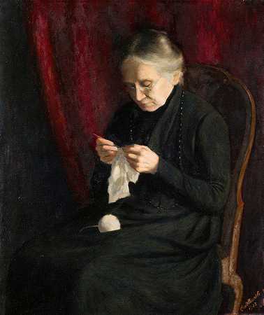 艺术家肖像s的母亲（玛丽亚·巴特·因霍夫1845-1929）`Portrait of the Artists Mother (Maria Barth~Imhoof 1845–1929) (1922) by Theodor Barth