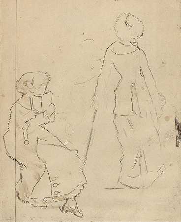 学习卢浮宫的玛丽·卡萨特（维索）`Study for Mary Cassatt at the Louvre (verso) (c. 1879) by Edgar Degas