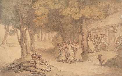 村民们，狂欢`Villagers, merrymaking (ca. 1780–1825) by Thomas Rowlandson