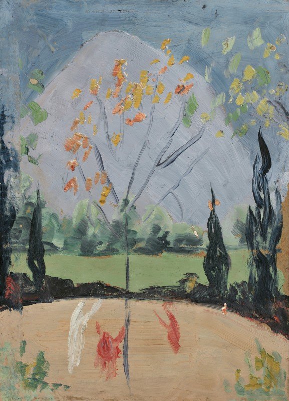 圣萨尔瓦托秋天的树`Herbstlicher Baum mit San Salvatore by Ernst Schiess