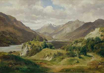 群山环绕的山谷`Tal mit Gebirge (1861) by Ludwig Halauska