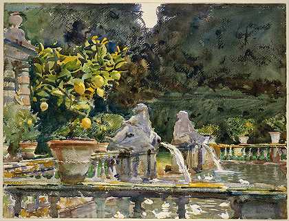 卢卡迪马利亚别墅喷泉`Villa di Marlia, Lucca; A Fountain (1910) by John Singer Sargent