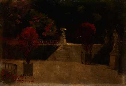 晚上停车`Park at Night (1904) by Maria Schayerówna