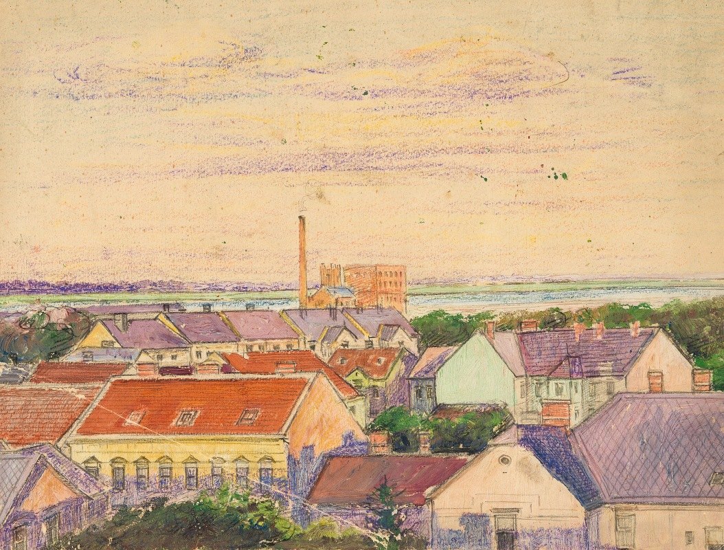 城市景观`Stadtansicht (1906) by Egon Schiele