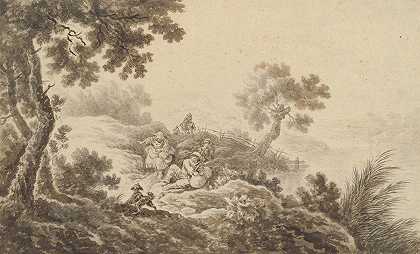 旅行者的风景`Landscape with Travelers (1776) by Johann Albrecht Dietzsch