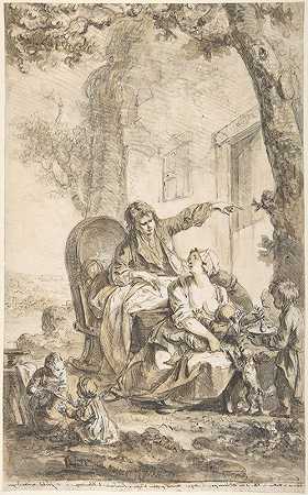 年轻的父亲很苦恼`Young Father Distressed by His Growing Family (18th century) by His Growing Family by Louis Joseph Watteau