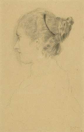 左边是一个女孩的胸部图像`Brustbild eines Mädchens im Profil nach links by Gustav Klimt
