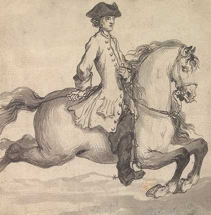卡普里奥里，当他在&amp同时通过他伸出后腿&amp海峡两岸`The Capriole, When He Rises Before & at the Same Time Thros Out His Hind Legs & Quarters Upon a Strait Line (1729) by John Vanderbank