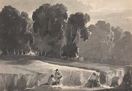 田野中的人物景观`Landscape with Figures in Field by Thomas Sully