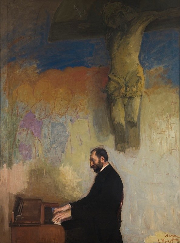 费利克斯·贾西恩斯基在风琴上的肖像`Portrait of Feliks Jasieński at the Organ (1902) by Leon Wyczółkowski