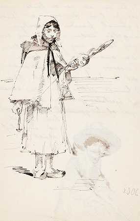 法国乡村女孩（女孩和纺锤）`Ranskalainen maalaistyttö (Tyttö ja värttinä) (1881) by Helene Schjerfbeck