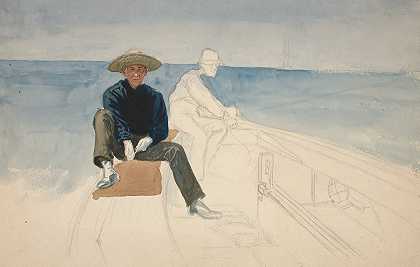 未完成的两人航海图`Unfinished drawing of two men sailing (1987) by Edwin Austin Abbey
