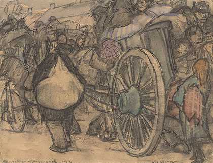 1914年，从安特卫普到洛森达尔途中的难民`Vluchtelingen onderweg van Antwerpen naar Roosendaal, 1914 (1914) by Leo Gestel