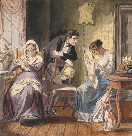 拜访（日常生活中的拜访）`Et besøg (Et besøg fra hverdagslivet) (1850 – 1859) by Wilhelm Marstrand