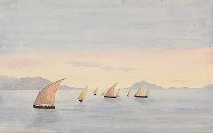 西班牙塔里法角和非洲阿比拉山`Tarifa Point, Spain and Mons Abyla, Africa (1843) by George Lothian Hall