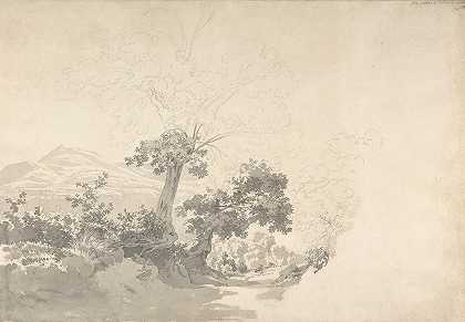 阿尔巴诺和帕拉唑附近的景观`Landscape near Albano and Pallazole (1812) by Joseph Rebell