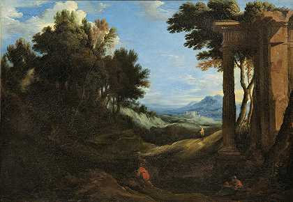 古色古香的景观`Landscape With Antique Ruins by Pierre Patel the elder