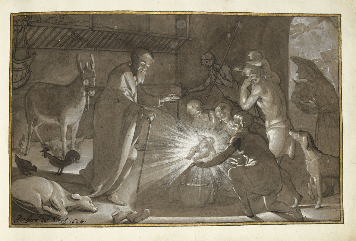 牧羊人的崇拜`Aanbidding door de herders (1624) by Gerard ter Borch