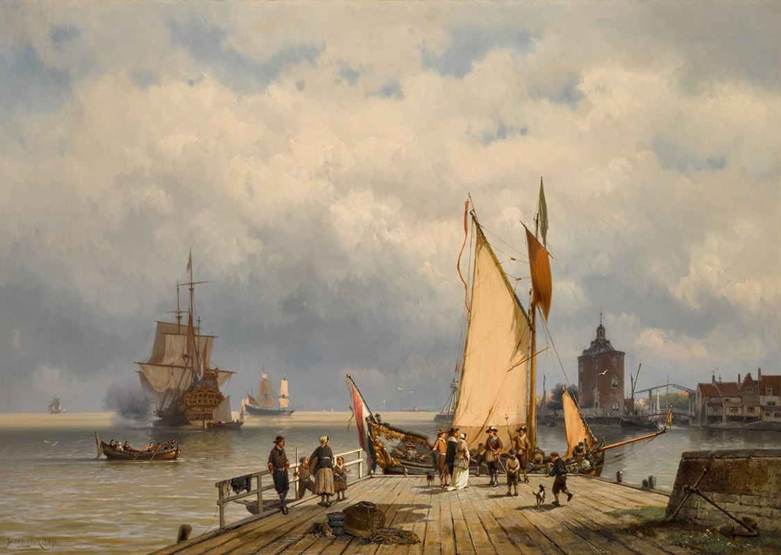 恩库伊赞港`The Port at Enkhuizen (1892) by Johannes Hermanus Barend Koekkoek