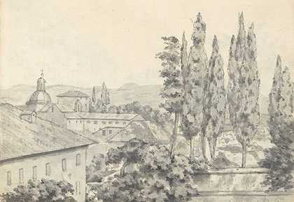 有别墅和教堂的景观`Landscape with Villas and a Church (1774–75) by Joseph Wright of Derby