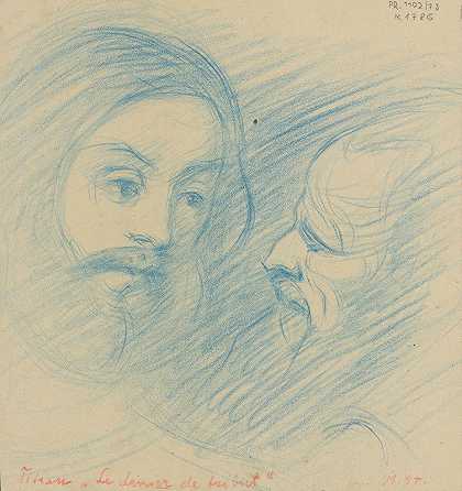 提香的两项研究头`Two studies of Titians heads by Milan Thomka Mitrovský