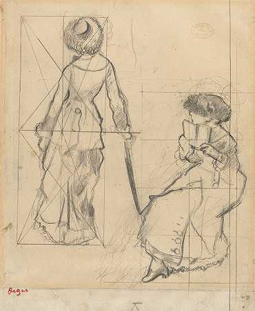 学习卢浮宫的玛丽·卡萨特（直肠）`Study for Mary Cassatt at the Louvre (recto) (c. 1879) by Edgar Degas