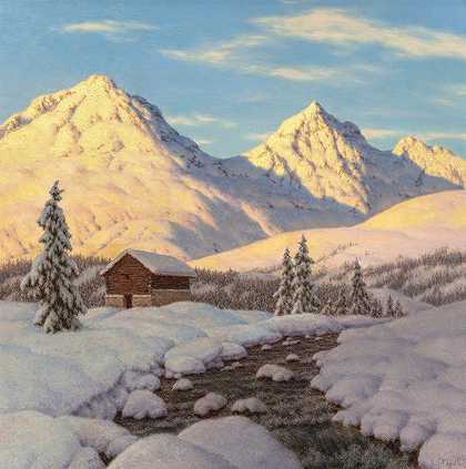 白雪皑皑的日出`Snowy Sunrise (circa 1920s) by Ivan Choultsé