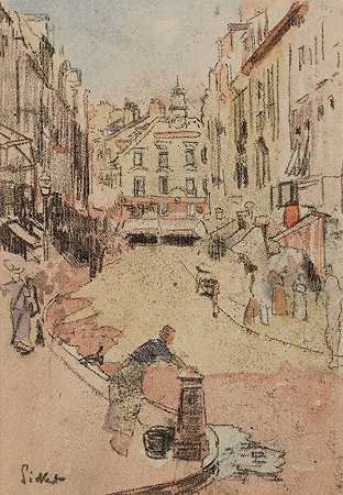 肮脏的水井，巴雷街和法院咖啡馆`Le Puits Sale, Rue De La Barre And The Cafe Des Tribunaux by Walter Richard Sickert