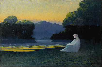 晚上宁静`In The Evenings Tranquility (1897) by Alphonse Osbert