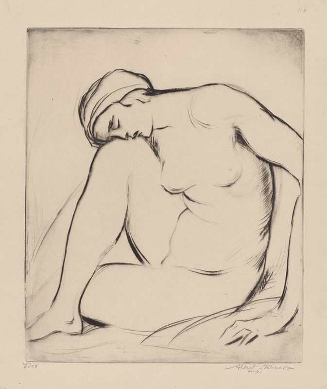 裸体休息`Nude resting (1931) by Albert Sterner