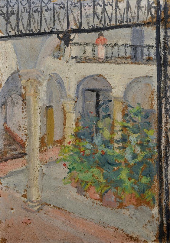 西班牙住宅中的拱廊庭院`Arcaded Courtyard in a Spanish House by Ernst Schiess
