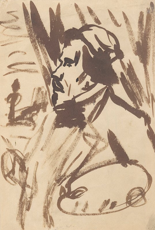 根据德拉克洛瓦的自画像绘制`Drawing acc. to Delacroix’s self~portrait (1930) by Zygmunt Waliszewski