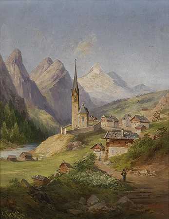 海利根布鲁特景观`Blick auf Heiligenblut (1889) by Georg Geyer