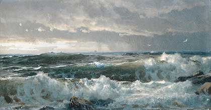 在岩石上冲浪`Surf on Rocks (1890s) by William Trost Richards