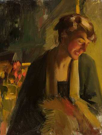 塞西莉亚·马里斯卡-Łuszczewska肖像`Portrait of Cecylia Marylska~Łuszczewska (circa 1920) by Konrad Krzyżanowski