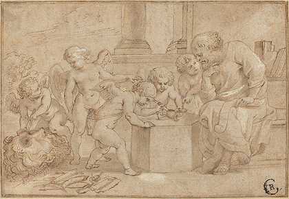 老人看着Putti解剖一只眼睛`Elderly Man Watching Putti Dissect an Eye (c. 1613) by Peter Paul Rubens
