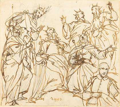 大卫和一位捐赠者的族长`David and the Patriarchs with a Donor (c. 1613) by Giovanni Battista Maganza II
